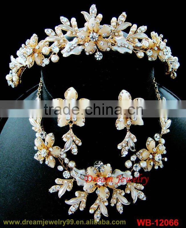 hot sale coral fashion jewelry sets crystal pearl tiaras necklaces earrings new wedding jewellery