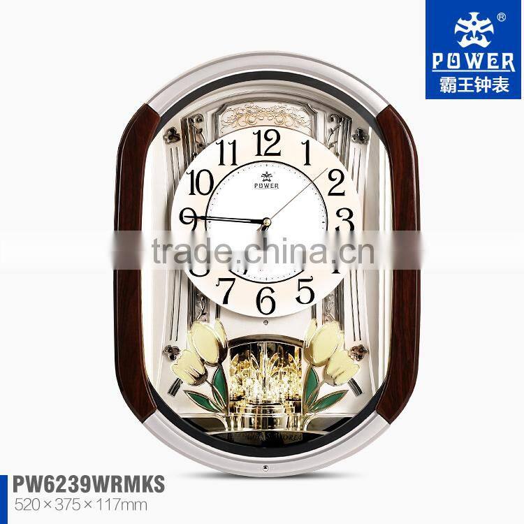 Plastic Case Pendulum Clocks With Tulip And Crystal Butterfly Ornaments Using 18 Music Sweep Quartz Mechanisms For Clocks