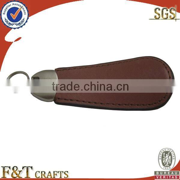 zinc alloy plain real leather custom shape keychain with strap for men