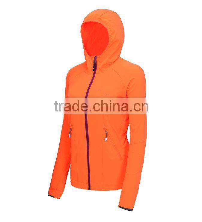 custom women OEM hooded orange softshell jacket for spring