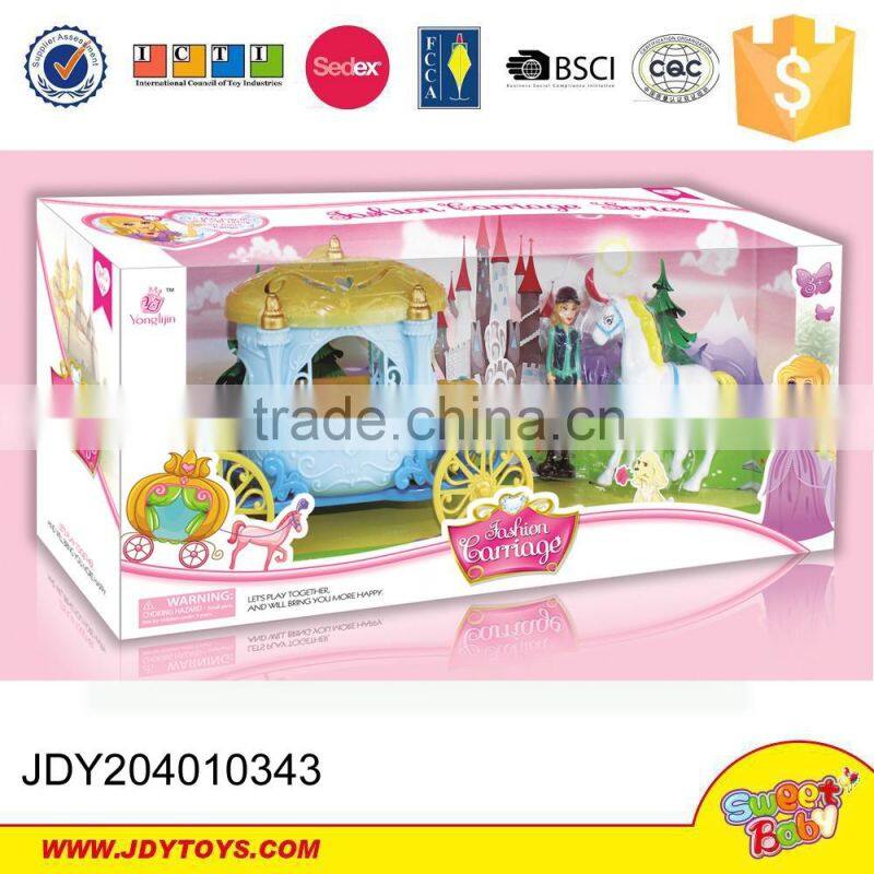 Fashion carriage toy plastic horse carriage with doll and sofa