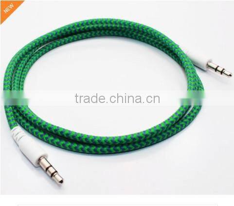 New Universal Braided Fabric 3.5mm to 3.5mm Car Audio AUX Cable for Iphone Ipod Headphone Mp3 Mp4