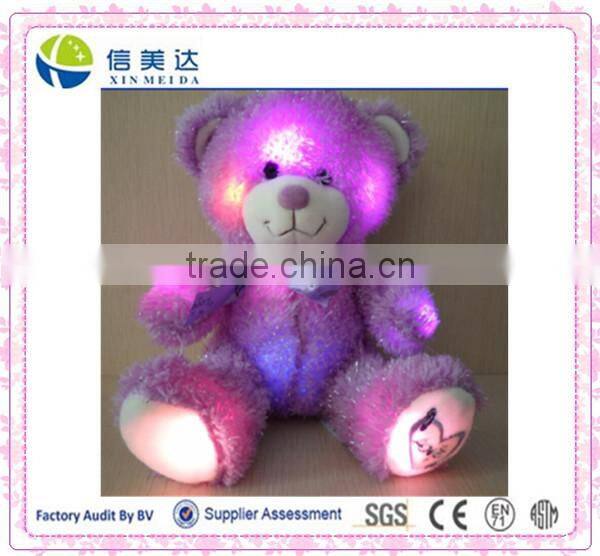 Lavender bear colorful shining led light recording teddy bear plush toy