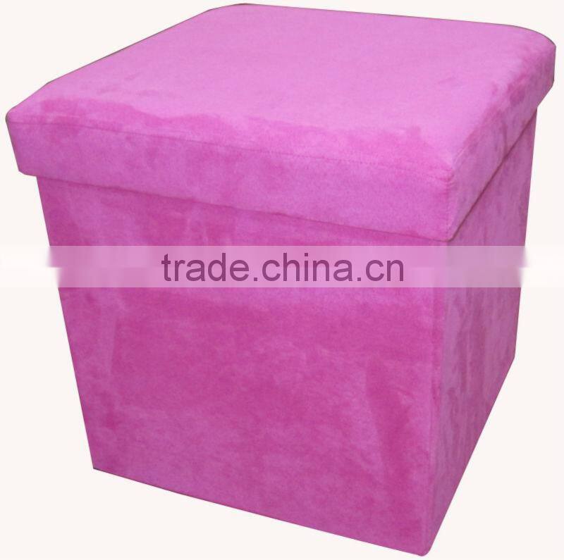 Pink Suede folding storage ottoman