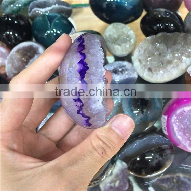 Natural Agate Geode Egg Smile Crystal Egg Ornaments