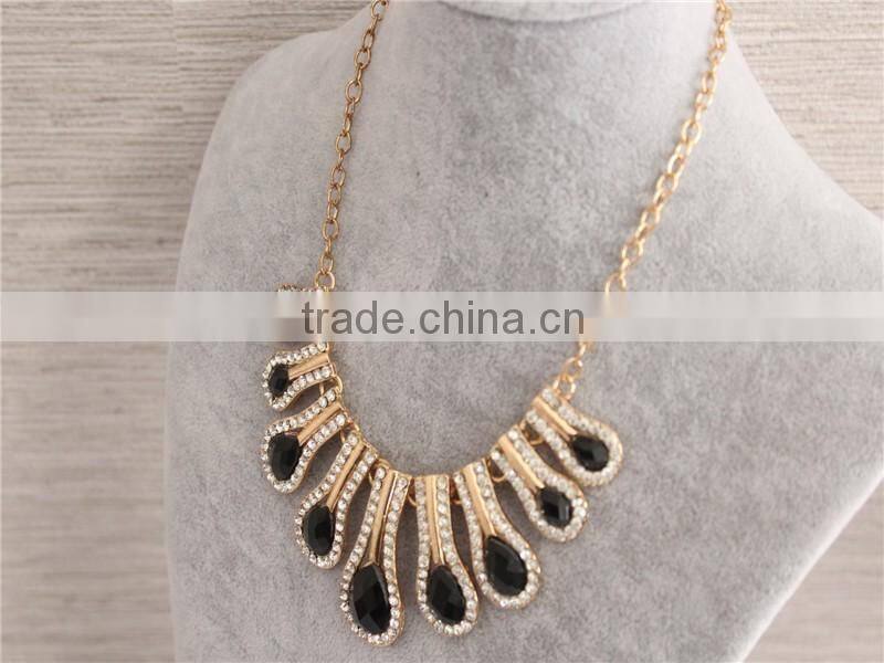 Women charming black water drop pendant necklace gold plated crystal necklace