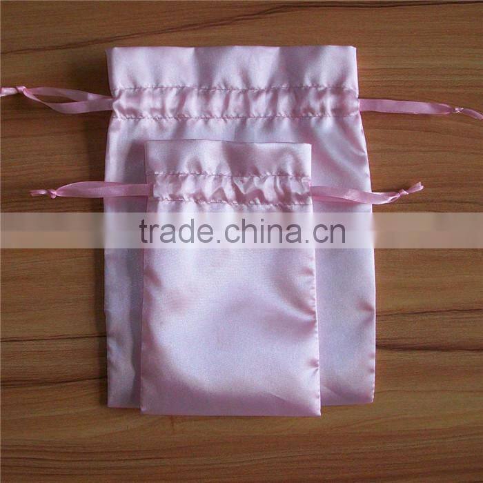 Pink Satin Drawstring Bags Embellished with Pink Ribbon and Bow - Wedding Bags, Gift Bags, Jewelry Bags