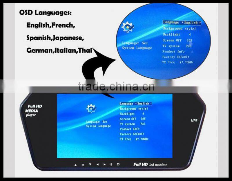7 inch TFT Touch screen Color Car Rearview Mirror Monitor MP5 player