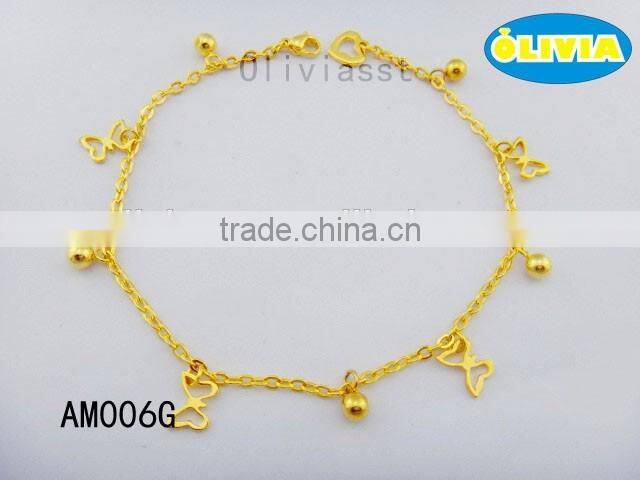 Olivia Jewelry Stainless Steel Gold Design Charm Anklet With Butterfly Charms, Anklets Jewelry