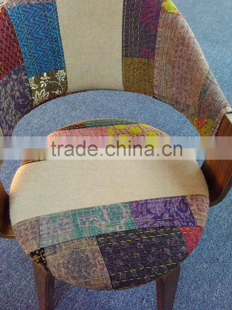 colorful fabric wood dining armchair