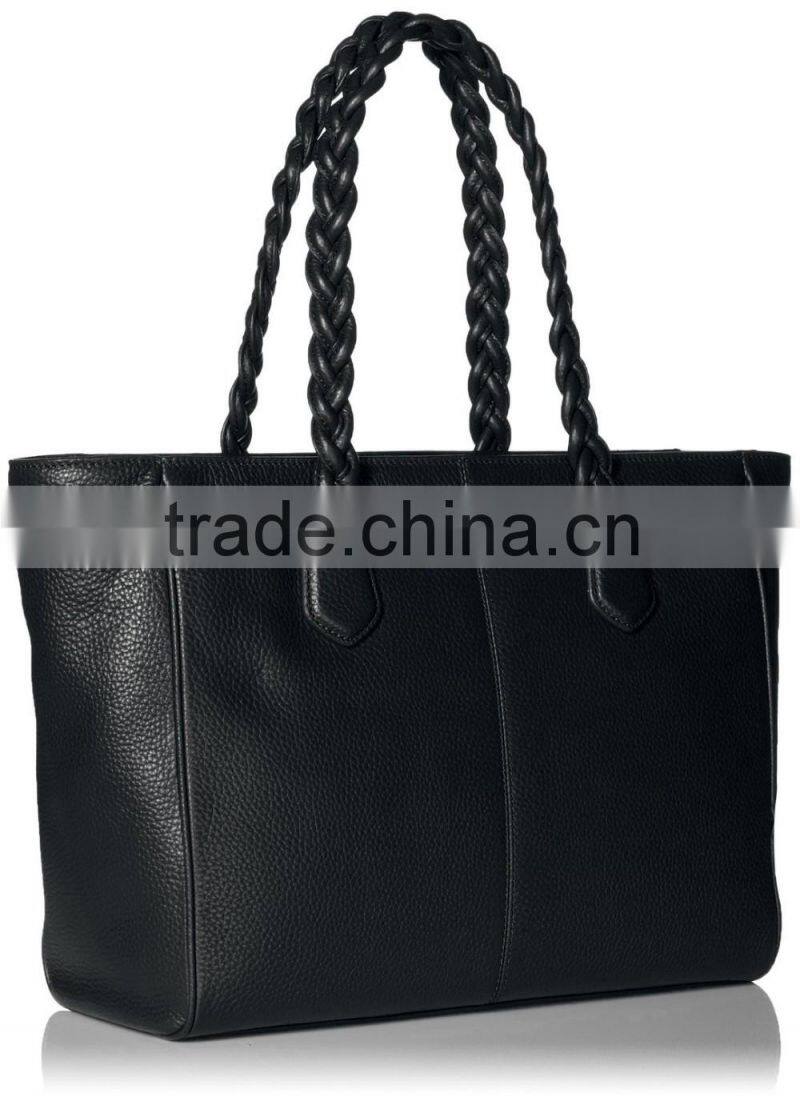 PU Material weave handle fashion ladies tote bag
