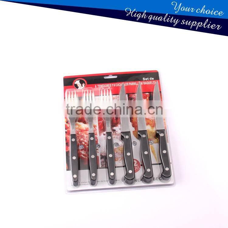 Factory Price Stainless Steel 6PCS Steak Knifves with Plastec Handle Blister card/Gift Box /Color Box