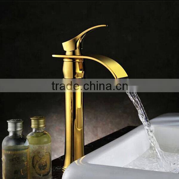 kaiping supplier gold plated bathroom faucet , gold waterfall basin tap