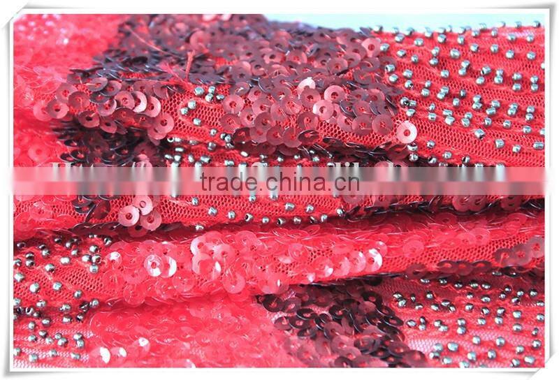 Modern design red beads sequin upholstery lace fabric textiles for dress