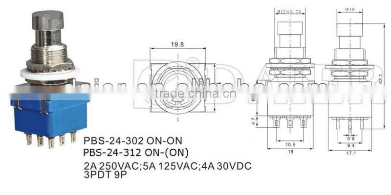 PBS-24-302 ON-ON 3PDT foot push button switch