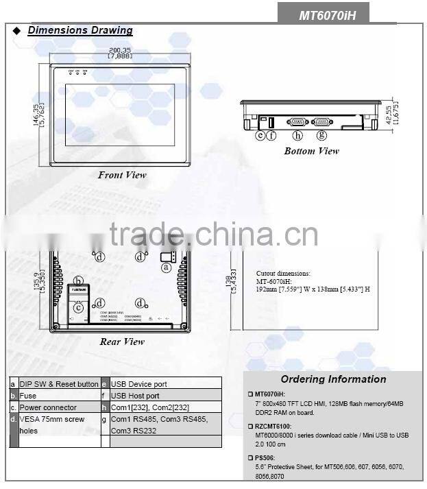 MT6070iH 7 inch TFT LCD display Eview cheap Human Machine Interface touch screen PLC HMI