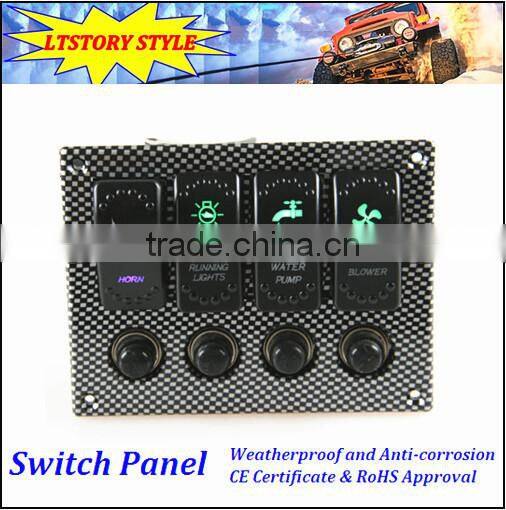 New Car Boat Marine LED Rocker Switch Panel 4Gang
