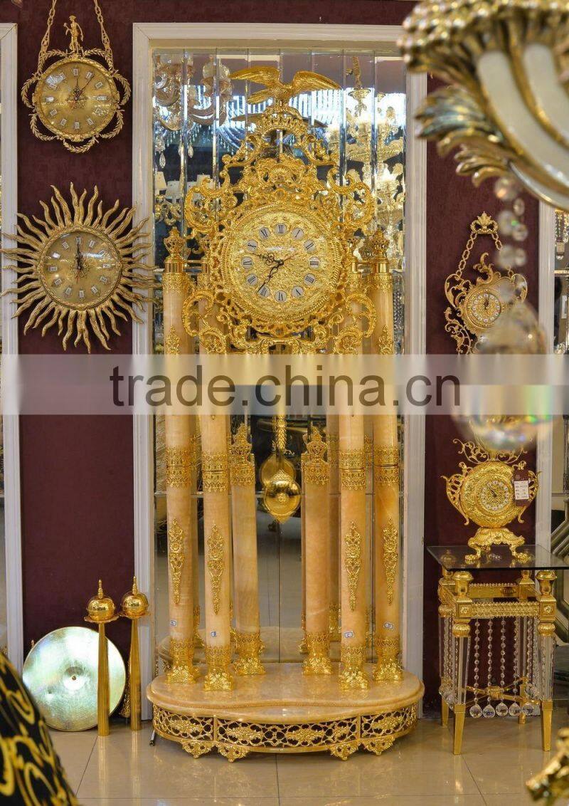 European Copper Grandfather Floor Clock, Metal Pendulum Chiming Clock, Home Decoration Art Clock