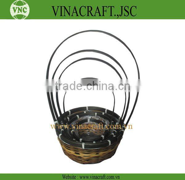 Black bamboo flower basket with handle