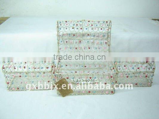 Silver colourful pearl wire storage box with lid