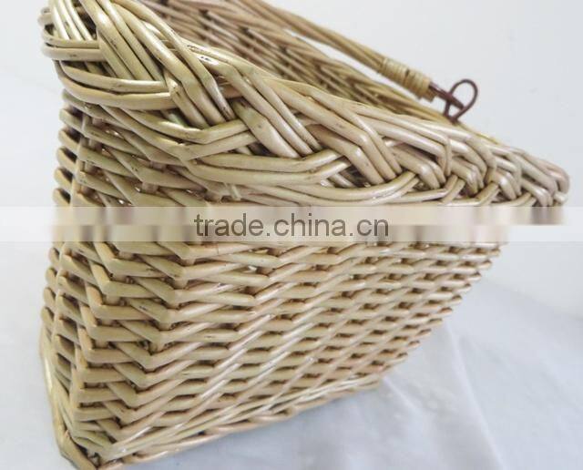 Handled woven custom colored wicker removable bicycle basket
