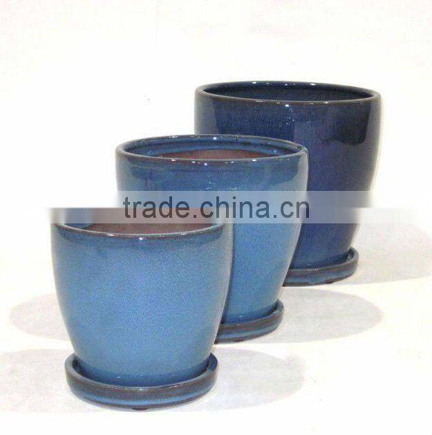 Newest 3pcs Ceramic Purple Glazed Flower Pot