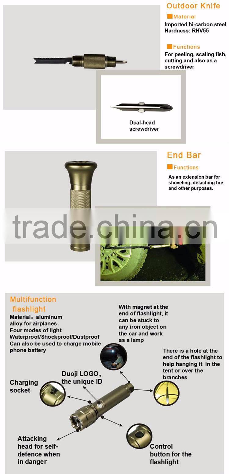 Hi-carbon Steel Stainless Outdoor Camping&Hiking Folding Survival Shovel With Firestarter&Bottleopener&Whistle