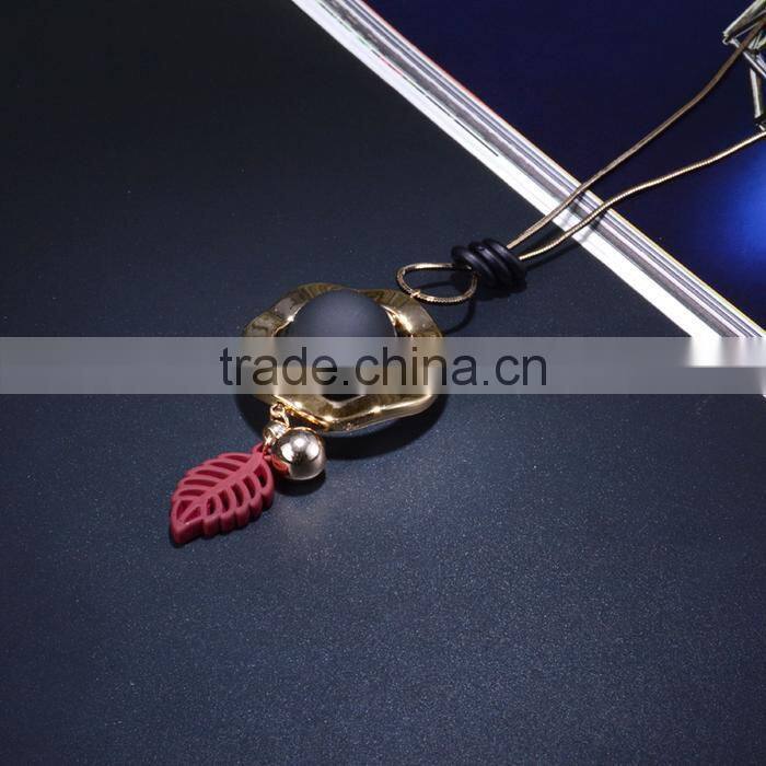 new autumn winter design long sweater necklace bead hoop leaf pendant necklace geomotric necklace