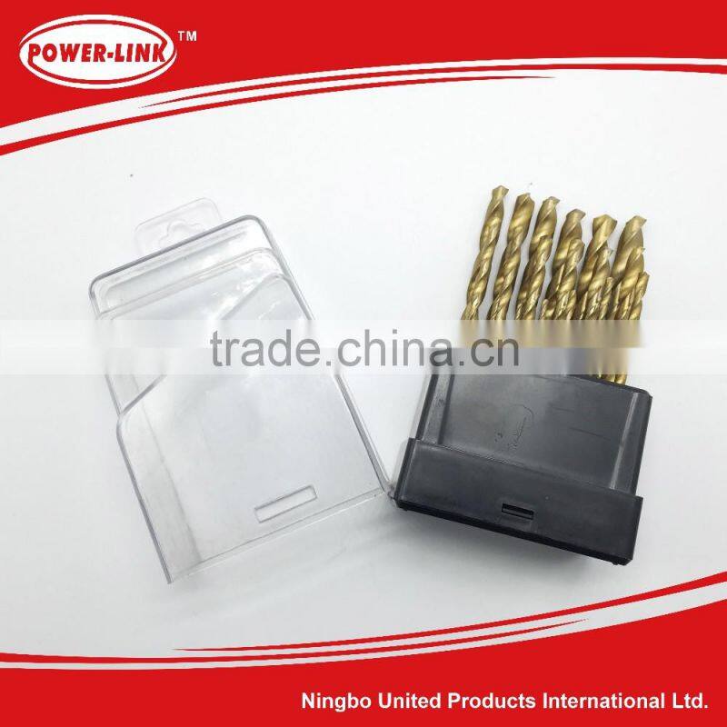 19pcs twist drill set,HSS,tita coated