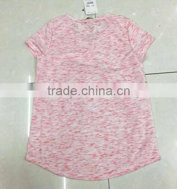 Women stock apparel v-neck slub cotton t-shirt