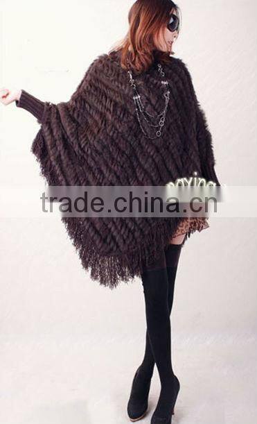 CX-B-37A Fashion Custom Women Sweater Large Rabbit Fur Cape Poncho Shawl
