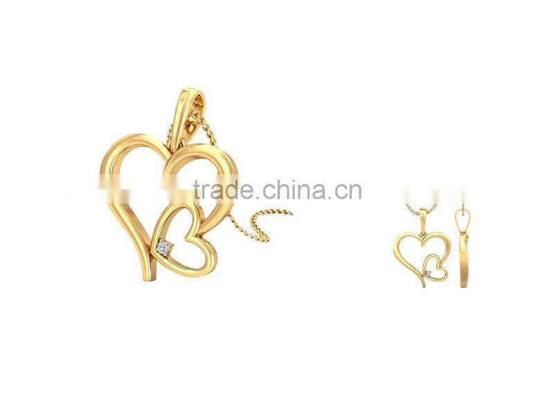 Gold Plated Single CZ Solitaire Double Heart Pendant