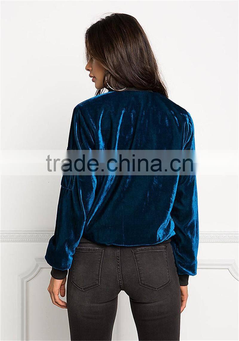 MGOO Foshan Manufacturer Custom Velvet Cotton Women Jackets Long Sleeves Zipper Up Jackets And Plain Coat