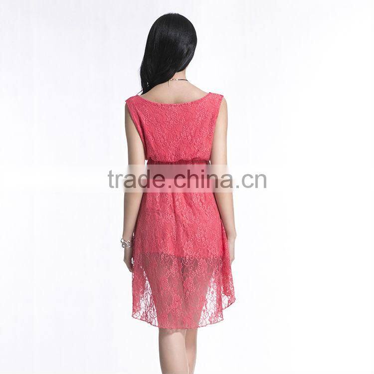 2017 summer irregular lace dress, O neck lace dress