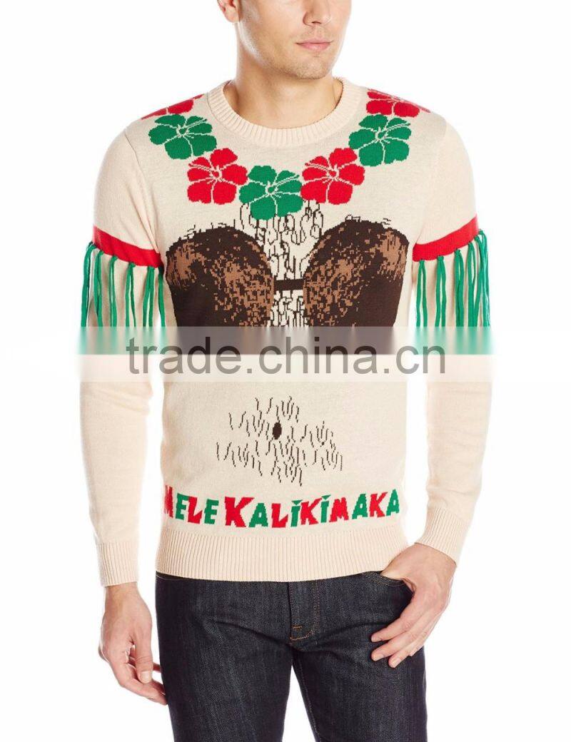 Men Light Kahki Sweater Faux-Savage Trim Pattern Christmas Sweater Knitting Pattern s
