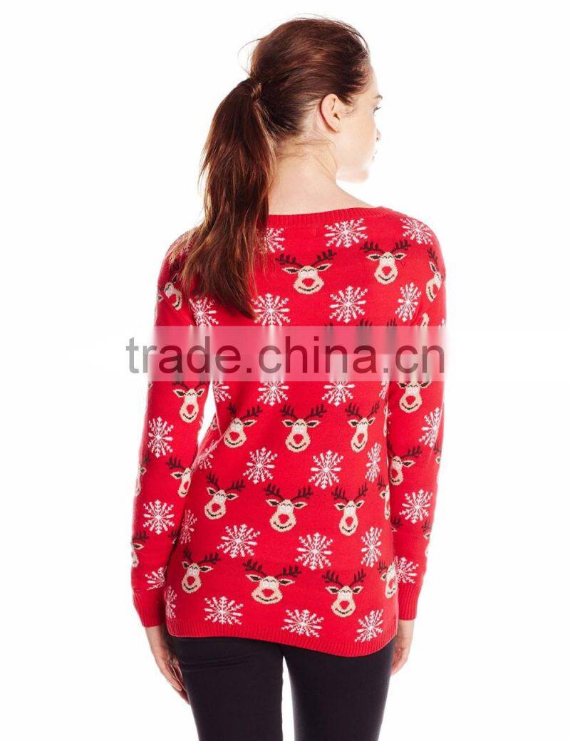 Women Red Sweater Snowflake Pattern Christmas Sweater Wholesaler