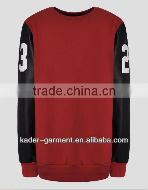 Leather sleeve sweatshirt for men