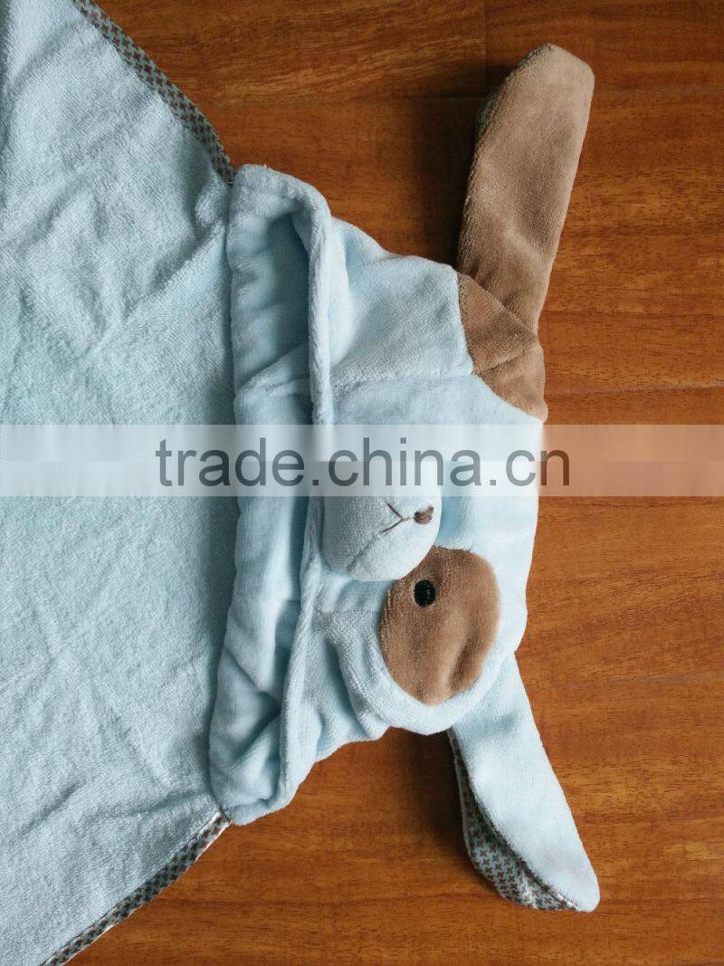 Super soft cotton velour animal head newborn baby receiving blanket