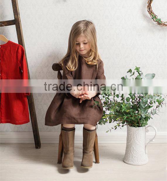 Classical Model Dresses For Girls With Wooden Buttons Cute Linen Dress Baby
