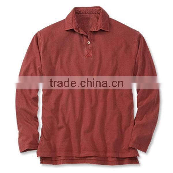 100% cotton mens long sleeve polo shirt with pocket
