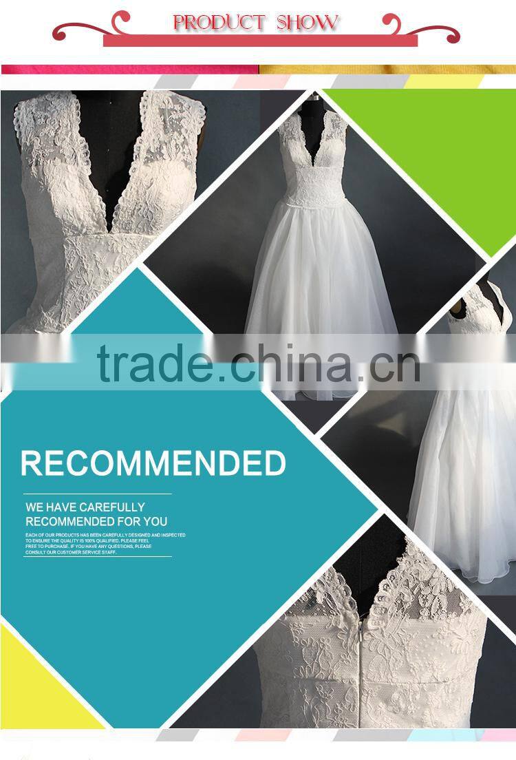 Applique Lace Deep V Neck Wedding Dress