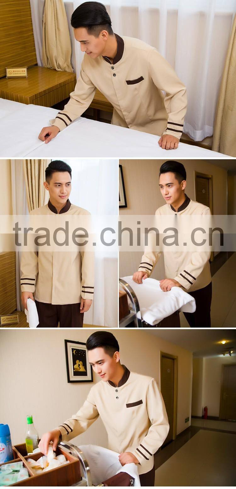 Juqian bulk cheap price designer men's hotel and restaurant uniform housekeeping staff designs