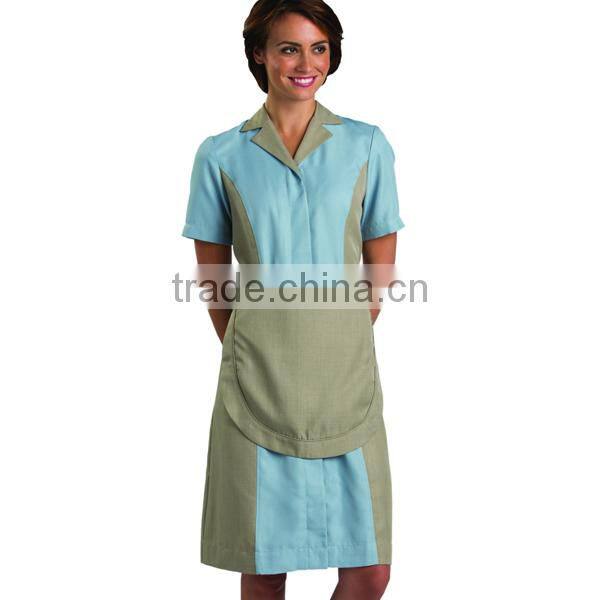 Half Sleeve Housekeeping Zip Front UniformTunic Work Shirt with Four Pockets