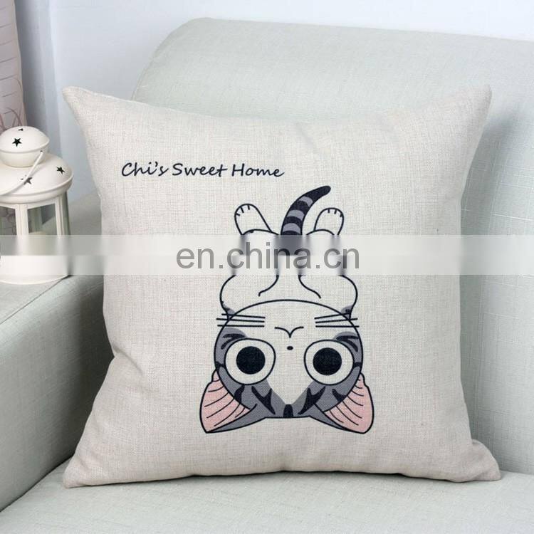 2016 Wholesale Home Decor Digital Printing Cotton And Linen Pillow Cat Cartoon Cushion