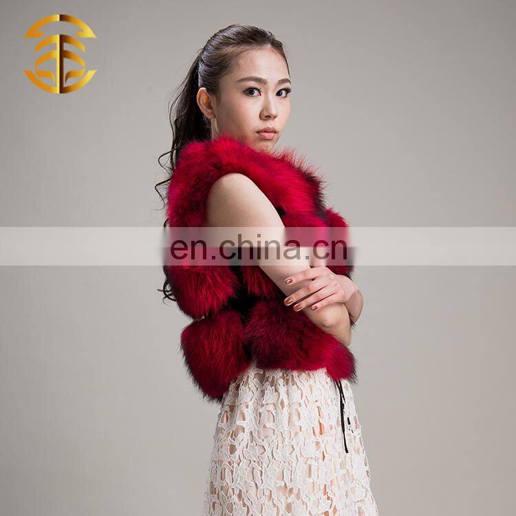 Wholesale Women Winter Sleeveless Coat Red Real Raccoon Fur Vest