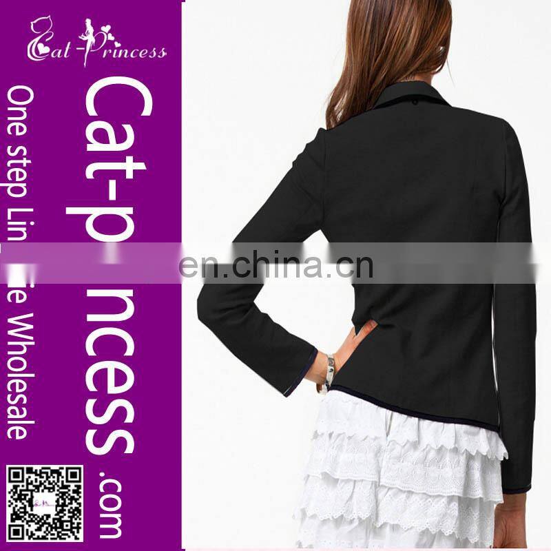 Best selling classical black long sleeve turn down collar jacket for ladies