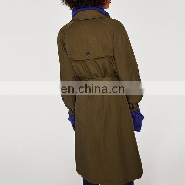 Oem ladies trench coat with lapel collar loose fit trench coat for women
