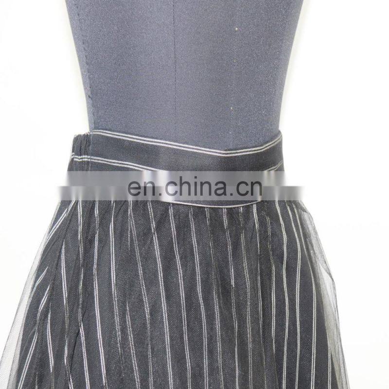 hot sale knee length double layers stripe lining round mesh skirt