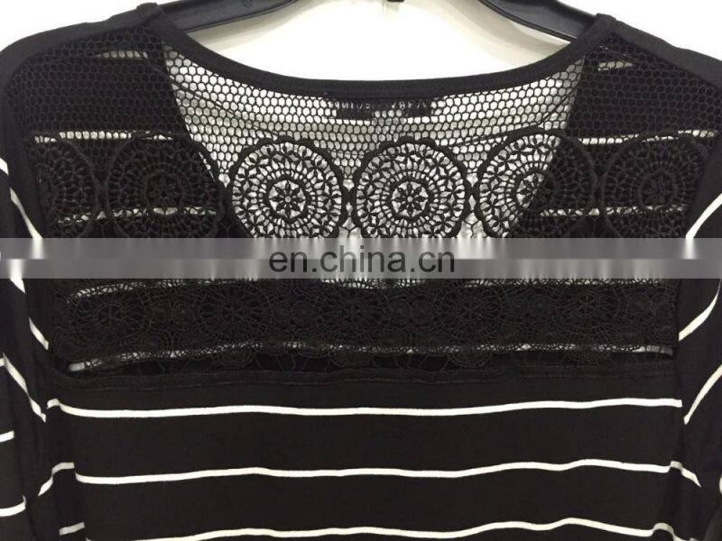 Bud silk joining together lady's T-shirt sleeve in black and white stripes