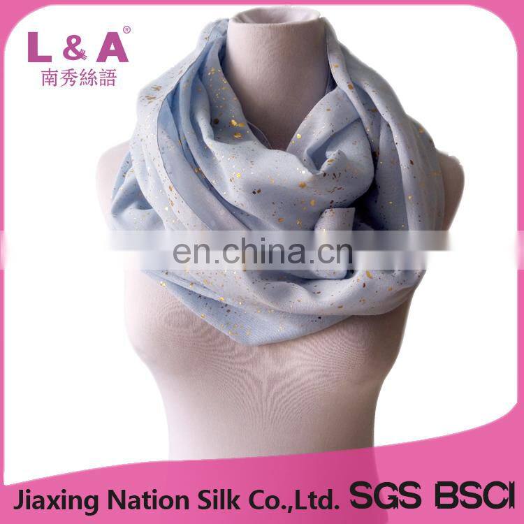 100% polyester infinity scarf bule hot stamping scarf